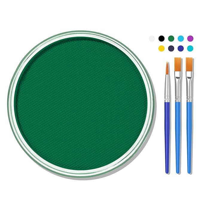 Green Face Body Paint Makeup 30G,Professional Stage Screen Halloween,Non Toxic Face Body Paint Makeup for Halloween Costume Theater Dress-Up Monster Vampire Witch Hulk Makeup-04