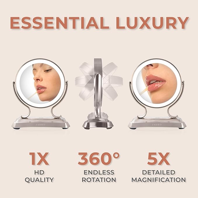 Zadro 12" Glamour LED Makeup Mirror with Lights and Magnification 5X/1X Touch Control Mirror with Lights for Makeup Desk (X-Large | 12" W x 16" H | Satin Nickel)