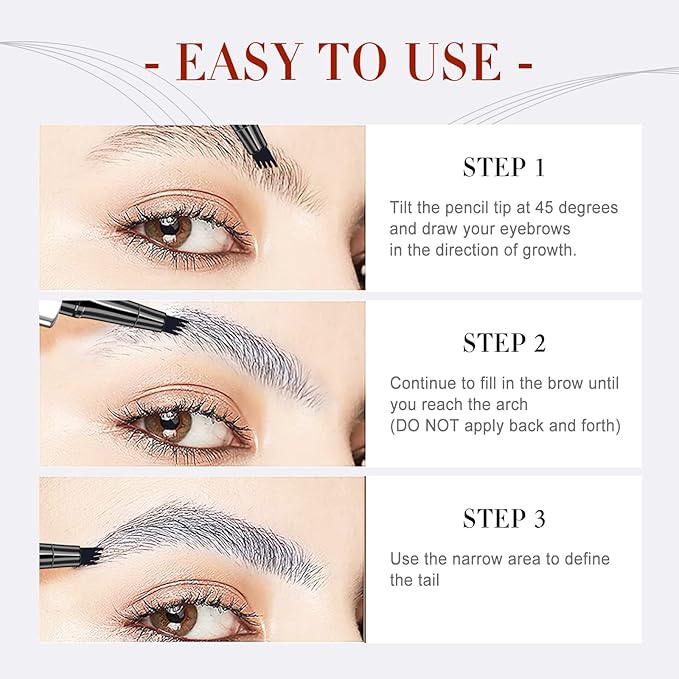 Microblading Eyebrow Pen, Waterproof Gray Eyebrow Pencils for Older Women Soft Hair Like Natural Liquid Eye brow Pen, Four Forks Tip Preciese Brow Contouring Filler Pencil that Looks Like Hair, Grey