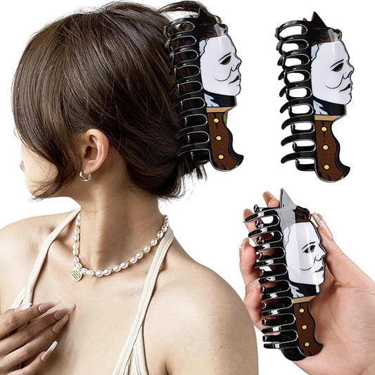 1Pcs Halloween Hair Claw Clips VGNRAR Ghost Halloween Hair Clip Black White Gothic Design Acrylic Claw Clips Fun Cartoon Large Hair Clips for Hair Horror Hair Accessories for Women Holiday Party Decor