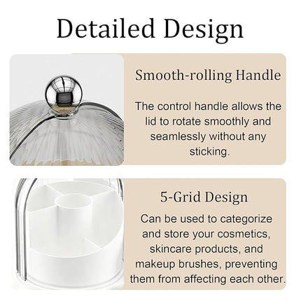 ONXE Makeup Brush Holder Organizer with Lid,360° Rotating Makeup Organizer Countertop,5 Compartments Make Up Brush Organizers for Makeup Brushes,Cosmetics,Skincare,Nail Polish,Toothbrush,Dustproof