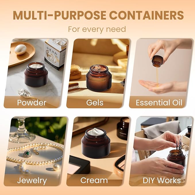 Amber 1.7oz Small Glass Jars with Lids - 24 Pack Leakproof Cosmetic Containers Durable with Inner Liners, Sealable for Creams, Lotions, Essential Oils, Body Butter, Travel Samples