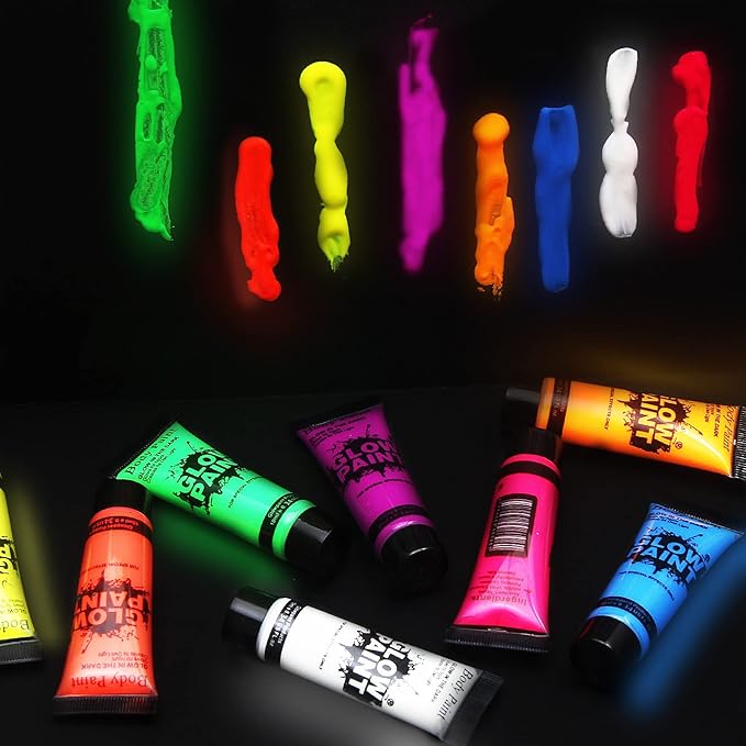 Glow in Dark Face Body Paint UV Blacklight Neon Fluorescent, Halloween Washable Body Paint