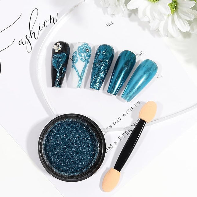 Artdone Chrome Nail Powder, Lake Blue Iridescent Aurora Powder Metallic Mirror Effect Pigment Pearlescent Mermaid Pigment Pearl Glitter Dust Kit, Nail Art Decoration, Resin Craft