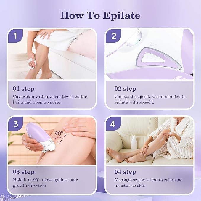 Epilators, 2-Speed Painless Smooth Glide Epilator for Women, Cordless Rechargeable Facial Hair Removal Epilator, Hair Removal Device for Women's Face Legs Bikini Area Arms Legs