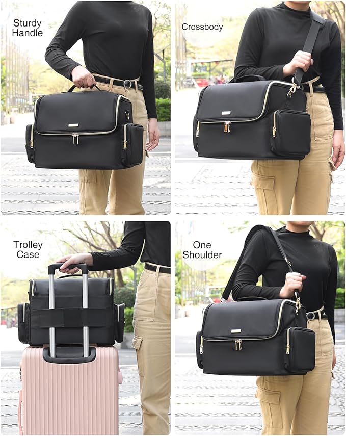 Extra Large Makeup Bag Professional Makeup Artist Bag Tattoo Case Cosmetic Train Case Travel Makeup Organizer Box with Adjustable Dividers (Black, Extra Large)