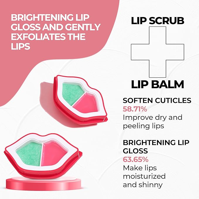 2 in 1 Lip Care Kit with Apple Lip Scrub Exfoliator 28g and Peach Balm Moisturizer 20g – Intense Hydration Set for Dry, Chapped, Cracked Lips (48g)