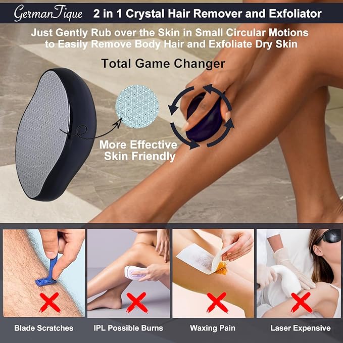 Crystal Hair Eraser,Natural Crystal Hair Remover,Reusable Painless Nano Glass Hair Removal Device Without Shaver,Gentle Crystal Epilator and Exfoliator for Soft Silky Skin(Black)