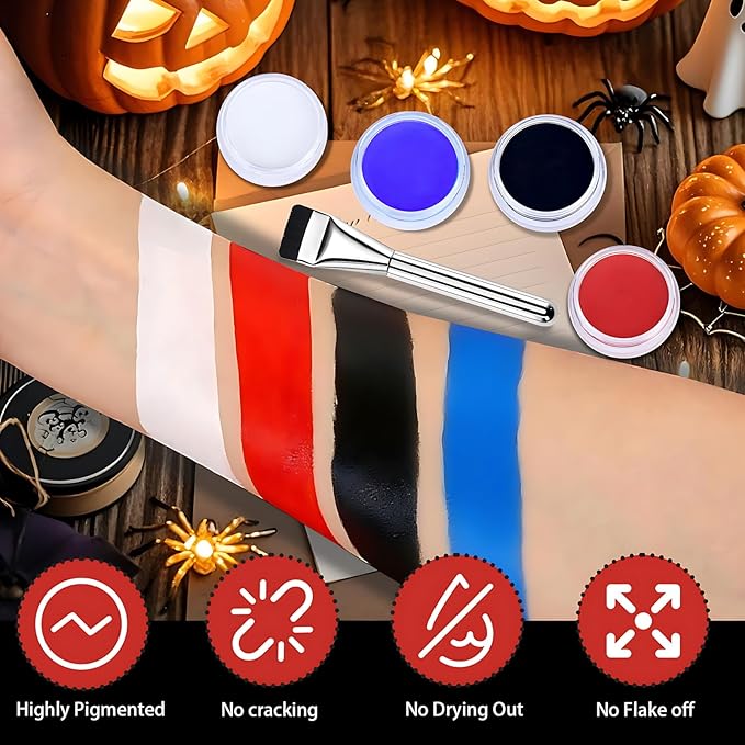 JAOJAO Clown Makeup Kit, Clown Makeup with White Blue Red Black clown Face Paint, 4 Sponges, 2 Red Nose, Painting Brushes, for Creepy Halloween Special Effects Sfx Cosplay Costume Parties