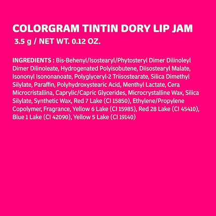 COLORGRAM TINTIN DORY LIP JAM 04 GRAPEFRUIT JAM | Pudding Pot Lip Blush | Tinted Lip Jam, Hydrating & Plumping Lip Balm with Lightweight, Non-Sticky Formula | Clear Radiance & Semi-Transparent Color