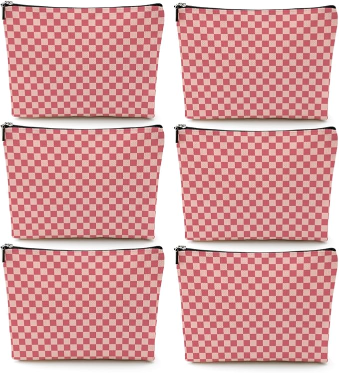 6 Pcs Checkered Makeup Bags Make up Bag Cosmetic Bags for Women Girls Employee Bridesmaid Friendship Christmas Birthday Travel Toiletry Bag Aesthetic Zipper Organizer Accessories, Cute Pink Plaid