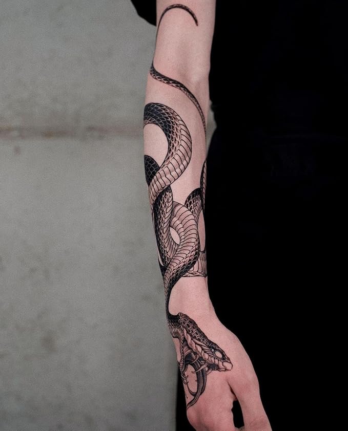 Large Temporary Tattoos Women Temporary Neck Tattoos Temporary Realistic Flower Chest Tattoo for Adults (Snake 3)