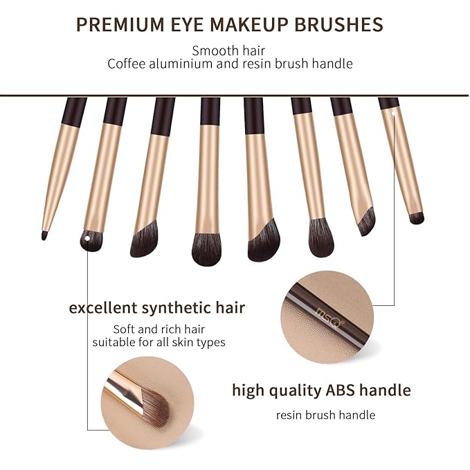 MSQ Eye Makeup Brushes 8pcs Eyeshadow Makeup Brushes Set with Bag, Soft Synthetic Hairs for Eyeshadow, Eyeliner, Blending, Concealer, Nose Shadow (Brown)