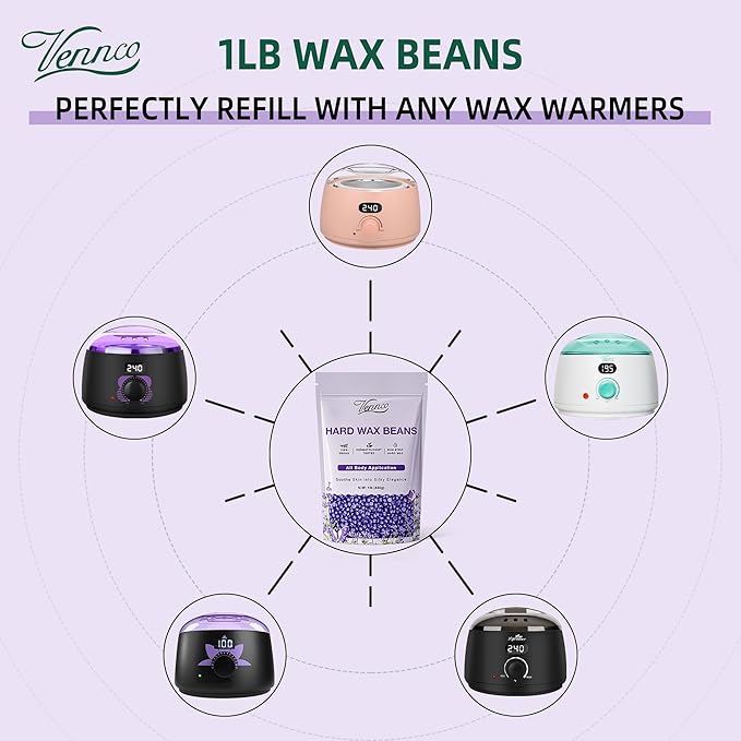 Hard Wax Beads, 1lb Wax Beans with Lavender Essence, Gentle on All Skin Types, Suitable for Legs, Back, Chest, and Bikini, Waxing Beads Refill for Easy Hair Removal at Home