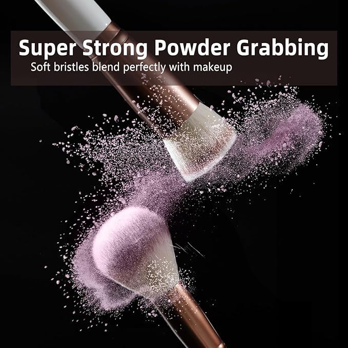 OMANIAC Makeup Brush Set Professional, 20Pcs Pearlescent Wood Handle Makeup Brushes, Premium Cruelty-Free Synthetic Fiber Hair, Travel Make up Brushes Set with Case (Bright Silver)