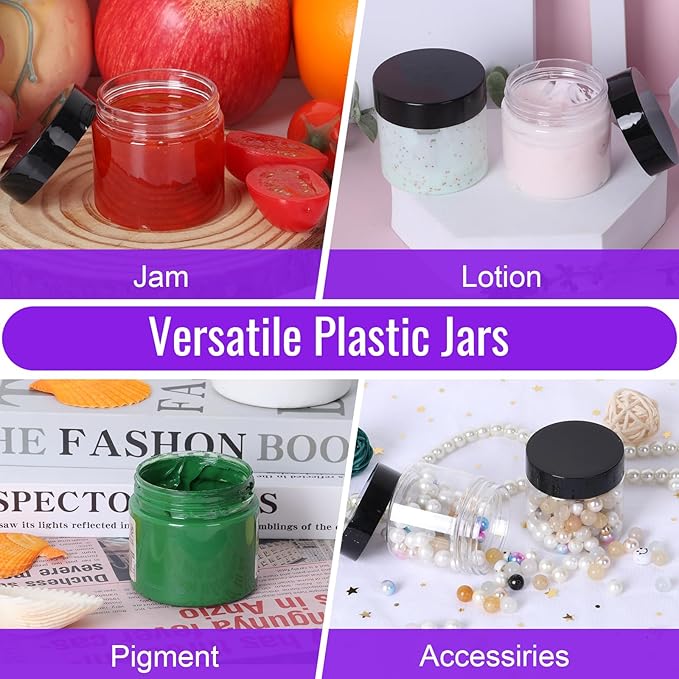 2 oz Plastic Jars with Lids 48Pack,Empty Small Plastic Jars with Lids for Storage, Round Clear for Cream,Lotion,Powder,Ointment(2fl.oz,set of 48)