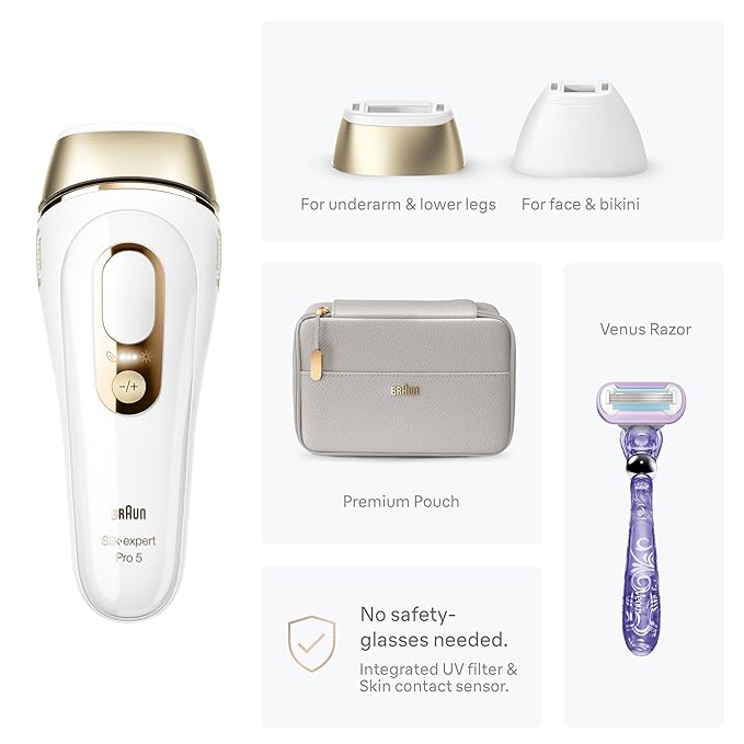 Braun IPL Silk·Expert Pro 5 PL5157 Latest Generation IPL, Permanent Visible Hair Reduction, Holiday Gifts for Women and Men, at-Home Hair Removal System with Soft Pouch and Precision Head