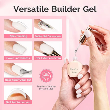 MelodySusie 2PCS 15ML Milky White Builder Nail Base Gel for Nails Thickening,Soak Off UV Extension Gel,Rhinestone Glue in a Bottle for Nail Art Design Gift for Women DIY Manicure at Home 086 * 2