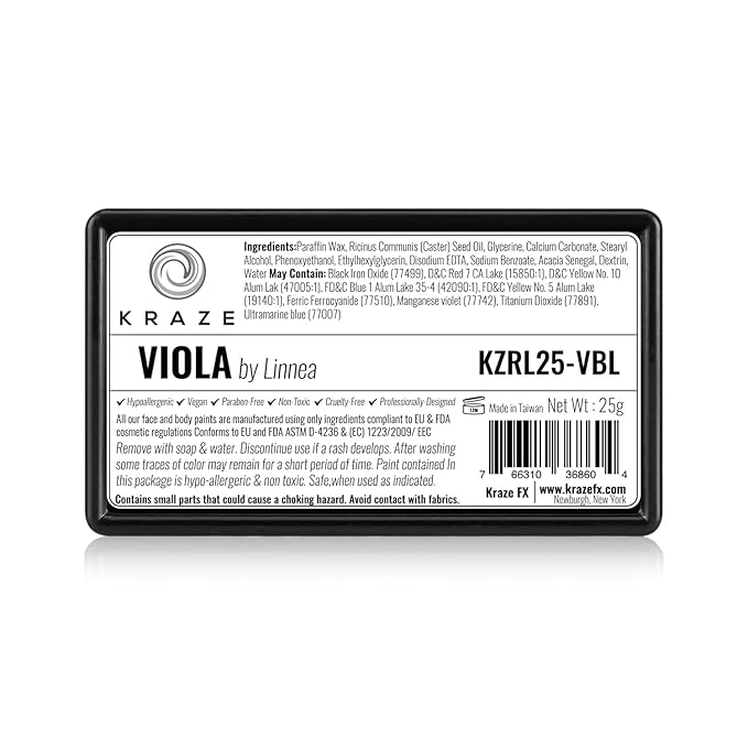 Kraze FX Dome Stroke - Viola by Linnea (25 gm), Professional 1-Stroke Split Cake, Hypoallergenic, Non-Toxic, Water Activated Face & Body Painting Makeup Supplies for Kids Safe Adults