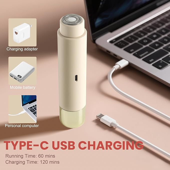 Electric Bikini Trimmer for Women - Dermave Bikini Shaver, Dual Head Shaver Women, 2-in-1 (Beige)