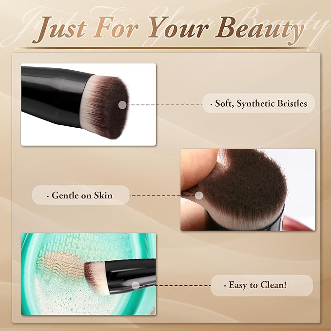 Professional Foundation Brush Set for Liquid Makeup - 0.06mm Ultra-Fine Bristles | Concealer Blush Contour Liquid Cream Blending Angled Shape | No Shedding & Easy Clean | Kabuki Makeup Brushes (3 pcs)