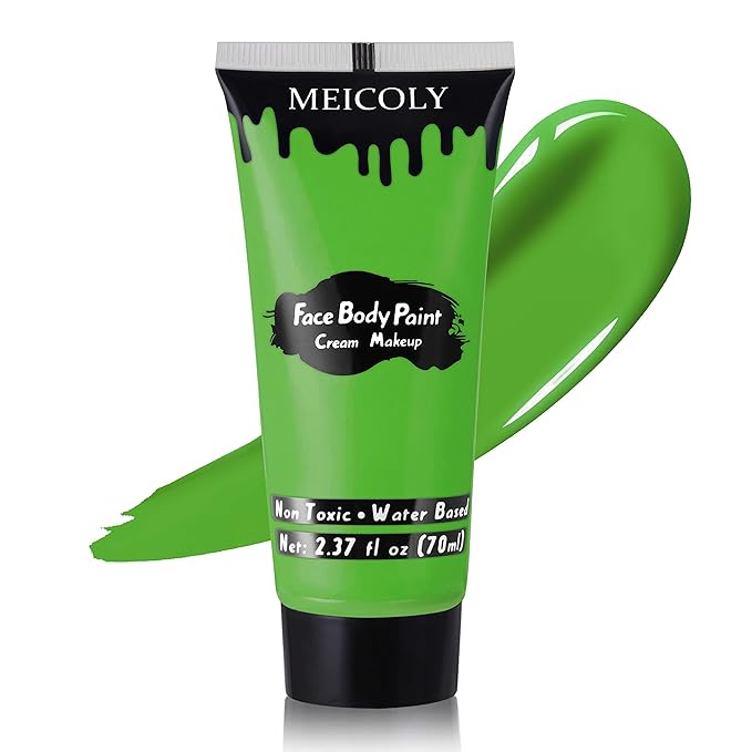 MEICOLY Light Green Face Body Paint(2.37Oz),Lime Light Green Face Paint for Camouflage Hunting Hulk Gamora,Halloween SFX Witch Makeup,St Patrick's Day Face Paint Makeup Accessories