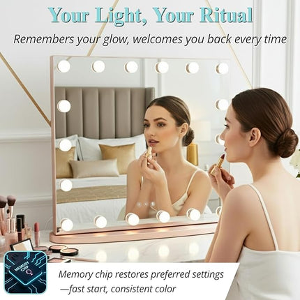 LUXFURNI Hollywood Glamour Vanity Mirror with 4 Extra Bottom Bulbs | Shadow-Free, Perfect Makeup View | Desk & Wall Mountable | 3 Color Modes for Office, Outdoor, Party Looks | USB Charging