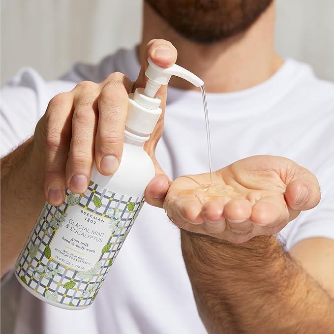 Beekman 1802 Goat Milk Hand Wash, Glacial Mint & Eucalyptus - Scented - 12.5 oz - Cleanses, Softens & Nourishes Skin - Good for Sensitive Skin - Cruelty Free - Ready For Use, Pump Inserted