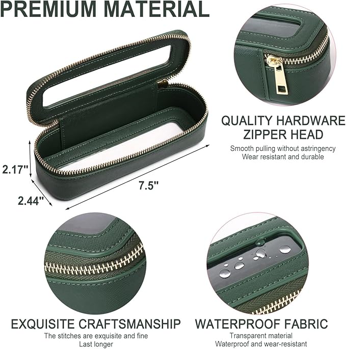 Pinkmik Travel Makeup Bag with Brush Holder Portable Clear Cosmetic Case Waterproof Toiletry Bag Cosmetic Organizer for Women (X/Green, L+SLIM)