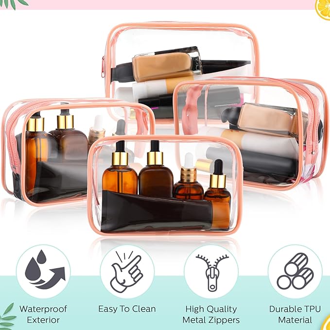 Weewooday 12 Pieces Clear Makeup Bags Cosmetic Storage Bags PVC Zipper Pouches Travel Waterproof Makeup Plastic Case for Women Organizing Toiletries Traveling Bathroom(Medium,Pink)