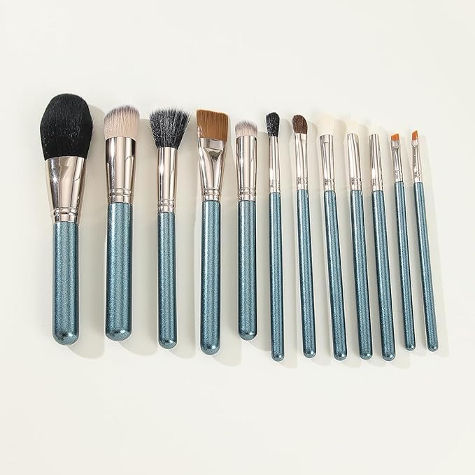 12Pcs Premium Synthetic Soft Dense Fiber Makeup Brush Set with Case - Face, Blush, Contour, Eyeshadow Brushes - Black