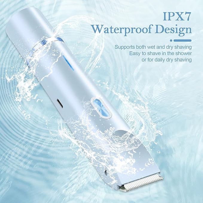 Dermave Bikini Shaver 2.0, 2025 New Glow Aura Bikini Trimmer for Women, 2 in 1 Dual Head Electric Razors for Women, IPX7 Waterproof Wet & Dry Electric Shaver, Rechargeable Portable Body Shaver (Blue)