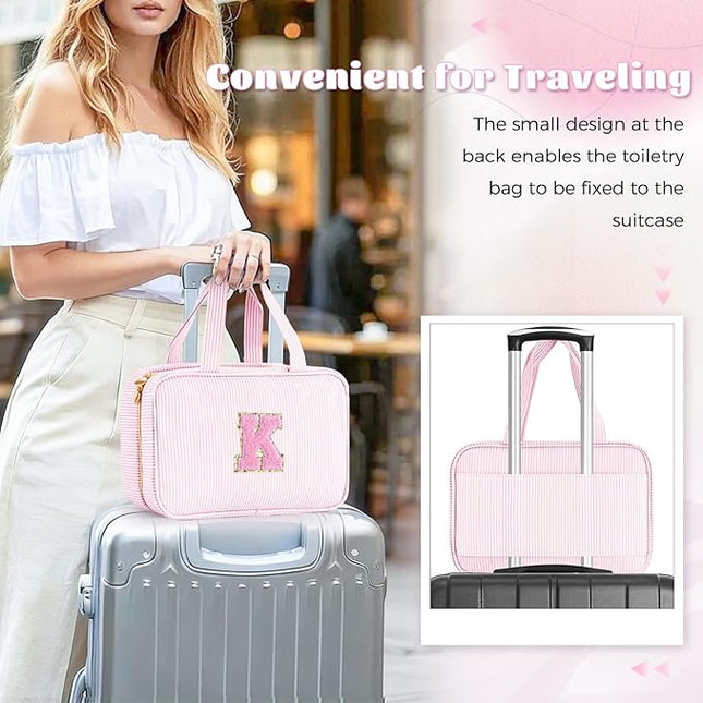 Valentines Day Gifts for Teenage Girls - Teen Girl Initial Toiletry Bag | Cosmetic Travel Makeup Bag | 8 9 10 11 12 13 14 15 16 Years Old Girl Trendy Stuff - Pink K