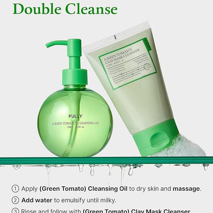 FULLY Green Tomato Pore Cleansing Oil, Daily Oil Cleanser with BHA & Green Tomato for Makeup Removal, Sebum Control, Blackhead Removal for Sensitive Skin, Vegan Korean Skincare, 8.45 fl.oz