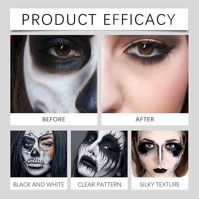 Halloween Face Body Paint For Adults, Black White Face Body Paint Stick Kit For Sfx Makeup Cosplay Joker, Skeleton Makeup