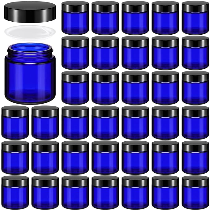 Norme 36 Pcs 4 oz Glass Jars with Lids Leakproof Round Airtight Empty Cosmetic Jars with Inner Liners Lid for Storing Lotions Powder Ointments Candle Making Tins (Blue,Black)