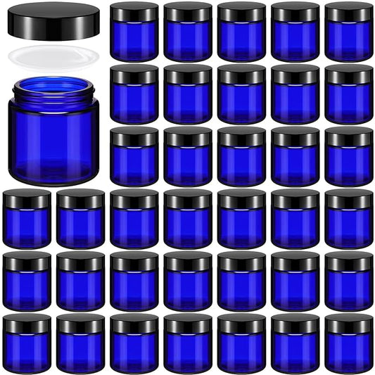 Norme 36 Pcs 4 oz Glass Jars with Lids Leakproof Round Airtight Empty Cosmetic Jars with Inner Liners Lid for Storing Lotions Powder Ointments Candle Making Tins (Blue,Black)