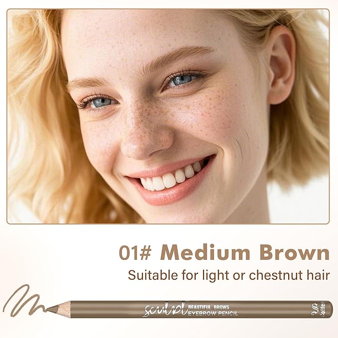 6Pcs Eyebrow pencil wooden，Brow Kit with Brush and Sharpener，Eyebrow Pencils for Women，Fine Tip Eye Brow Eye Liner for Eye Makeup,Shapes, Defines, Fills Brows (Medium Brown-01)