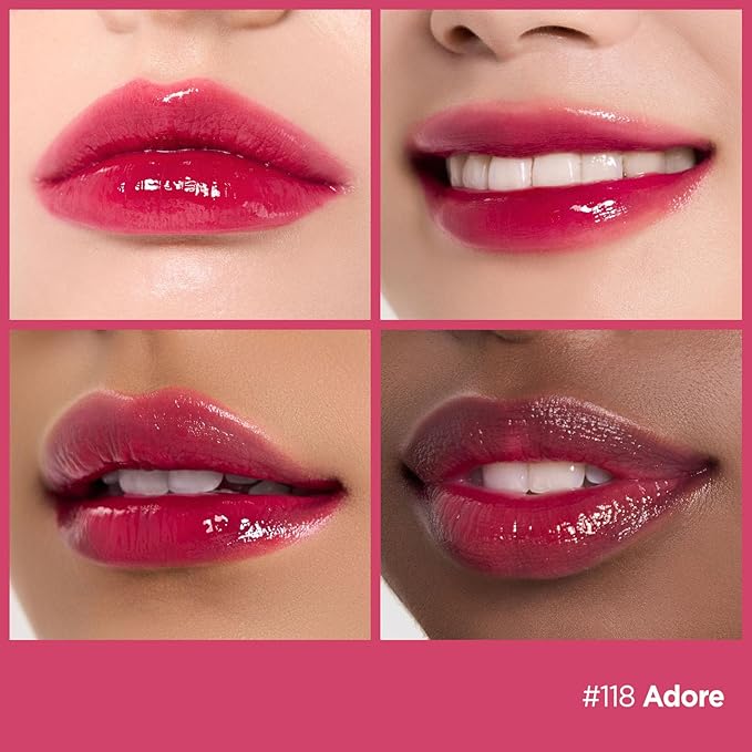 Laka Fruity Glam Tint, 4.5g/0.15 oz., Glowing Lip Stain with Wide Color Spectrum, Hydrating & Lightweight Texture, Long-Lasting Bold Stain, Non-Sticky, Vegan, K-Beauty (#118 Adore)