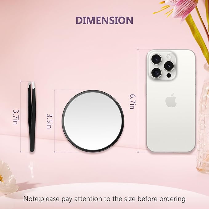 10x Magnifying Mirror, Makeup Mirror with Suction Cup, Magnifying Mirrors with 2 Tweezers, Stick on Bathroom Mirror for Portable Eyebrow Plucking, Suitable for Makeup