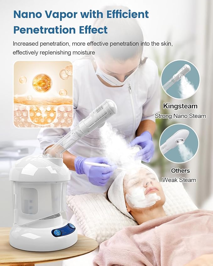 Tabletop Facial Steamer - Kingsteam Nano Ionic Face Steamer with 360° Rotating Arm, Moisturize, Remove Blackheads, Portable Facial Steamer for Home Facial Spa or Beauty Salon, White