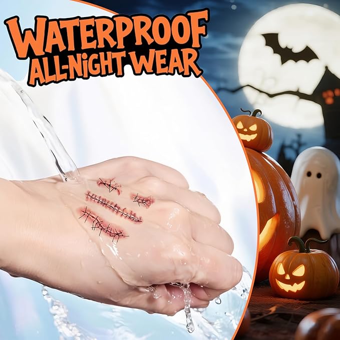 Zerobe Professional Zombie Film SFX Makeup Kit - Large 3D Fake Scars Blood Tattoo Stickers for Movie-Quality Undead Effects | Waterproof, Realistic Wounds for Cosplay, Halloween (Large 121 Pcs)