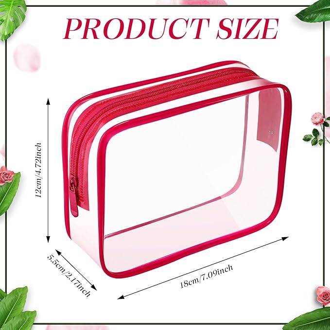 Weewooday 12 Pieces Clear Makeup Bags Cosmetic Storage Bags PVC Zipper Pouches Travel Waterproof Makeup Plastic Case for Women Organizing Toiletries Traveling Bathroom(Medium,Rose Red)