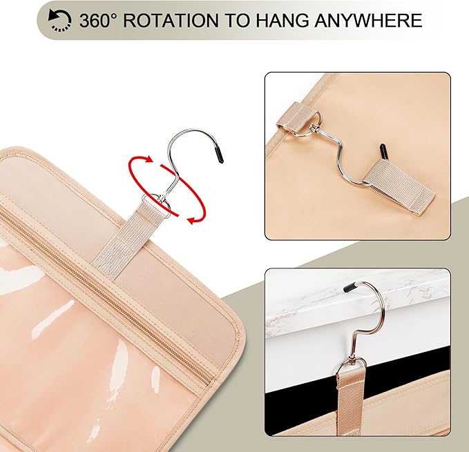 Travel Hanging Toiletry Bag for Women, Cruise Ship Essentials, with Jewelry Organizer, Extra Large Makeup Dopp Kit, Waterproof Cosmetic Bags, Toiletries Kit Set with Trolley Belt, Khaki