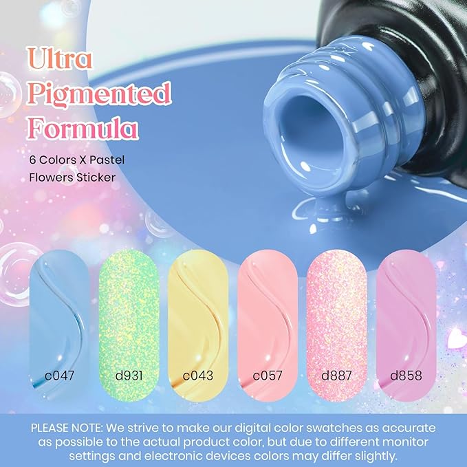 Beetles Pastel Gel Nail Polish - 6 Colors Pink Green Blue Yellow Shimmer Glitter Gel Polish Mermaid Nail Drawing Soak Off Uv Led Needed Nail Polish Nail Art Manicure Gifts for Women