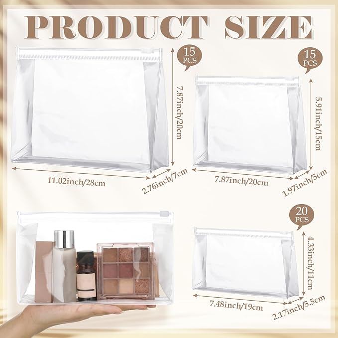 Xuniea 50 Pcs Mini Clear Makeup Bag Small Clear Zipper Pouch Travel Plastic Cosmetic Organizer Waterproof for Toiletries Swimsuit Bikini Bathing Suit(7.1'',8.6'',9.8'',Transparent)