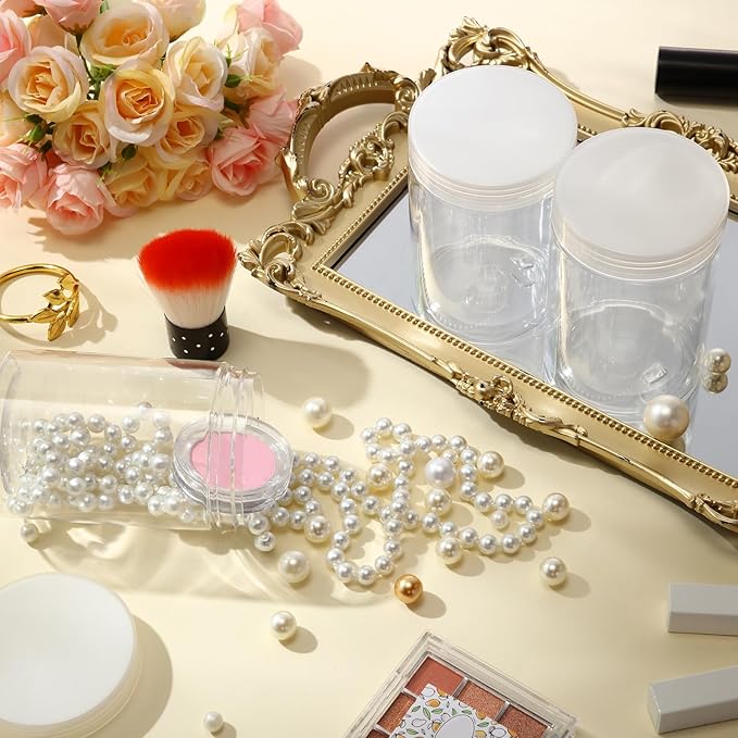 Patelai 4 Pieces Round Wide-mouth Leak Proof Plastic Container Jars with Lids for Travel Storage Makeup Beauty Products Face Creams Oils Salves Ointments DIY Making(10 Ounce,Clear)