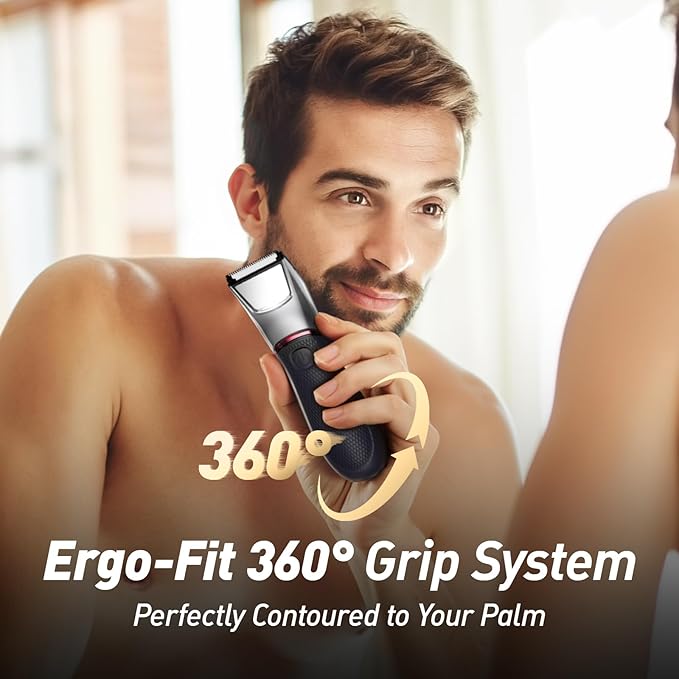 Body Hair Trimmer for Men: Pubic Hair Trimmer with Mirror & LED Light - Electric Ball Shavers with Ceramic Blades & Travel Lock - Body Groomer IPX7 Waterproof Wet/Dry Use for Groin/Chest/Legs