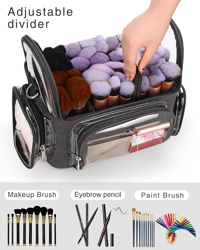 Relavel Makeup Backpack Rolling Makeup Case with Makeup Brush Holder Bag, Professional Makeup Organizer, Large Capacity with Adjustable Dividers for Makeup Artist(Black)