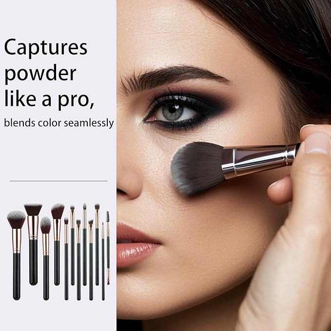Makeup Brushes Set 12 Pcs Classic Black Makeup Brush Kit, Foundation Brush Eyeshadow Brush Powder Brush Kabuki Brush Blush Cosmetic Brushes With Case Travel Gift
